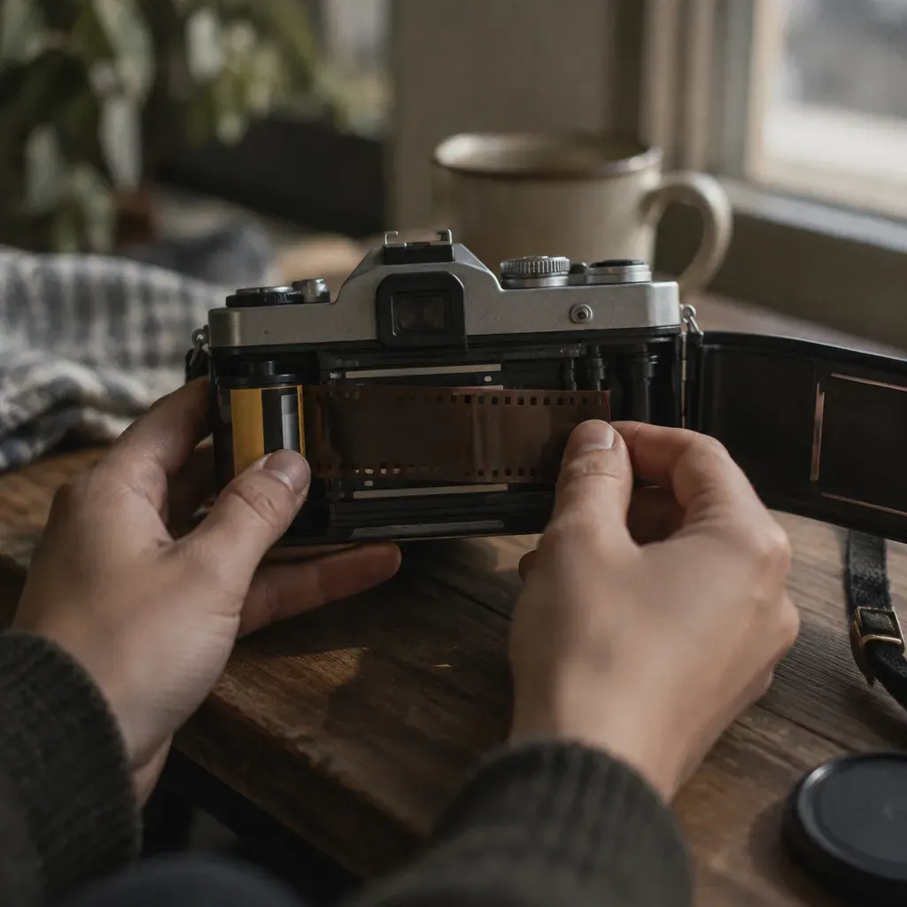 Loading 35mm film into a vintage camera